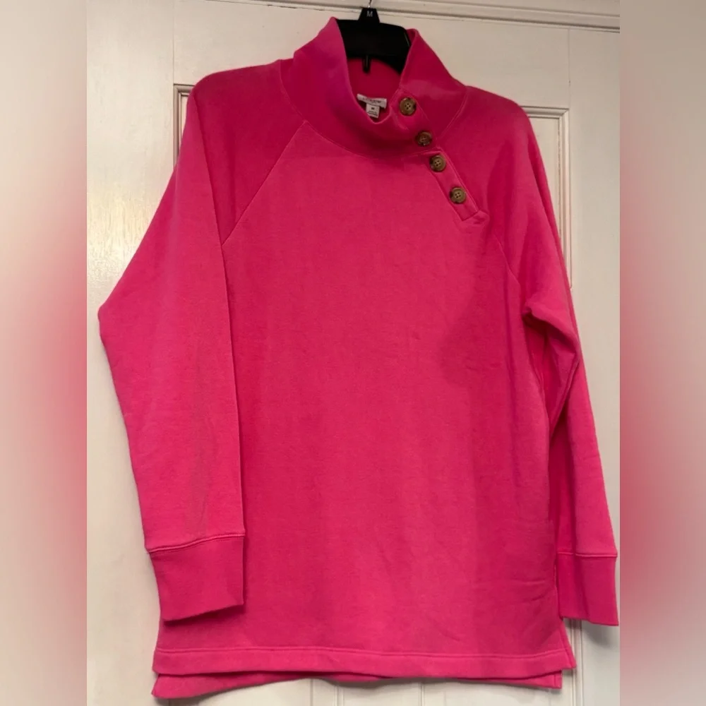 J. Crew Vibrant Pink Buttoned Cowl Neck Sweater